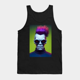 Punk Skull With Colorful Hair Cyberpunk Concept Digital Illustration Tank Top